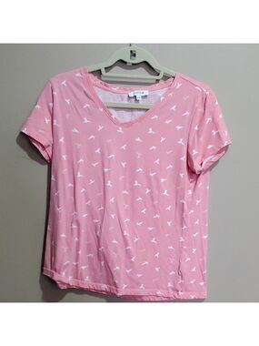 My Style Fitted Pink and White Short Sleeve Tee Size Large